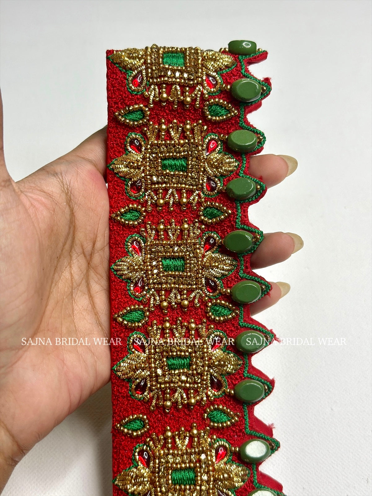 Red with green embroidery waist belt