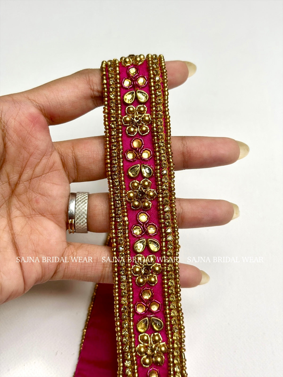 Pink with gold embroidered waist belt – sajna bridal wear