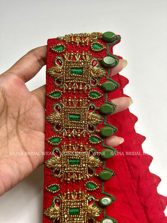 Red with green embroidery waist belt