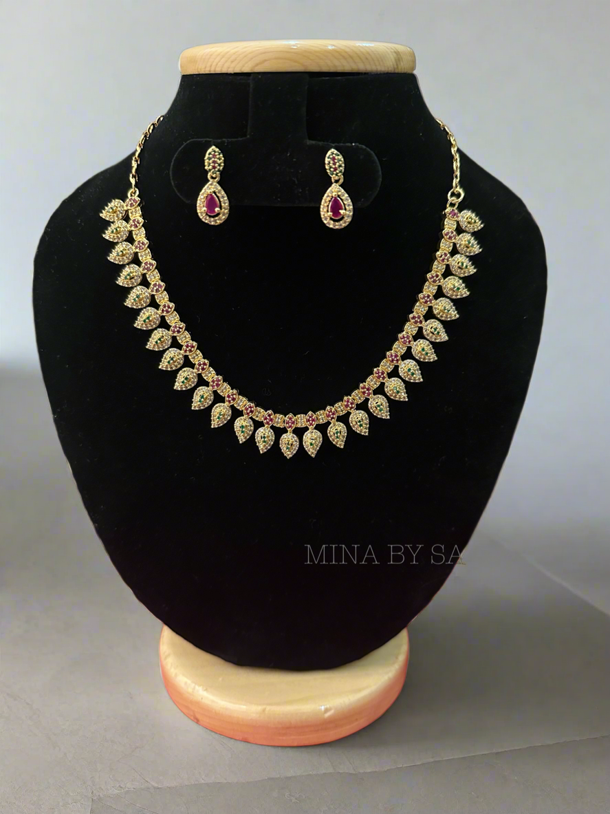 American diamond necklace with mango motifs-1015