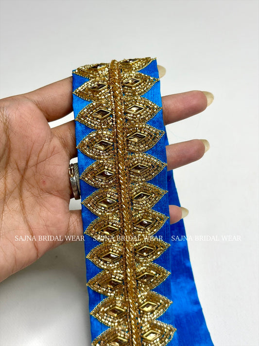 Sarah blue waist belt with gold embroidery
