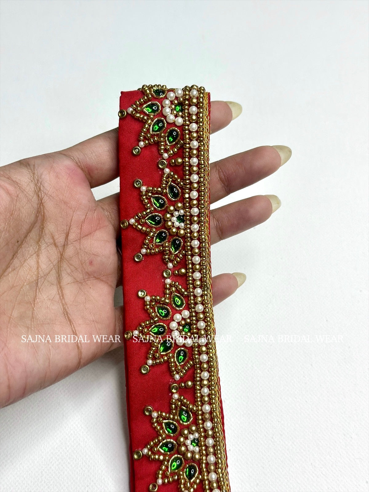 Red with green embroidered waist belt