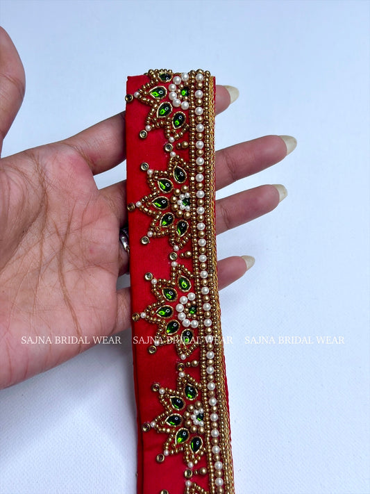 Red with green embroidered waist belt