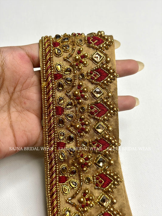 Gold maroon embroidered waist belt