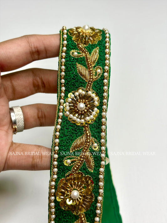 Green with pearl embroidery waist belt
