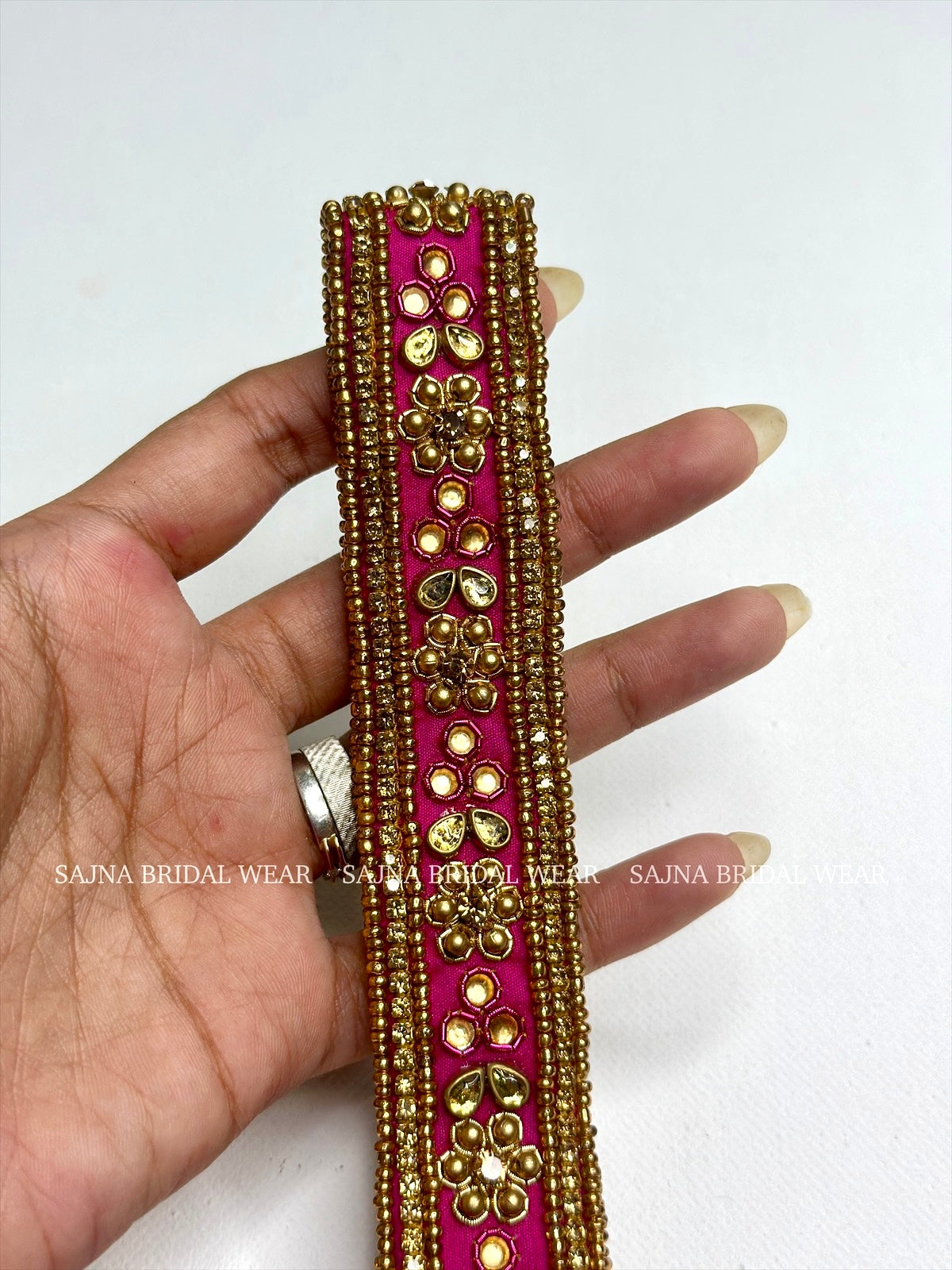 Pink with gold embroidered waist belt