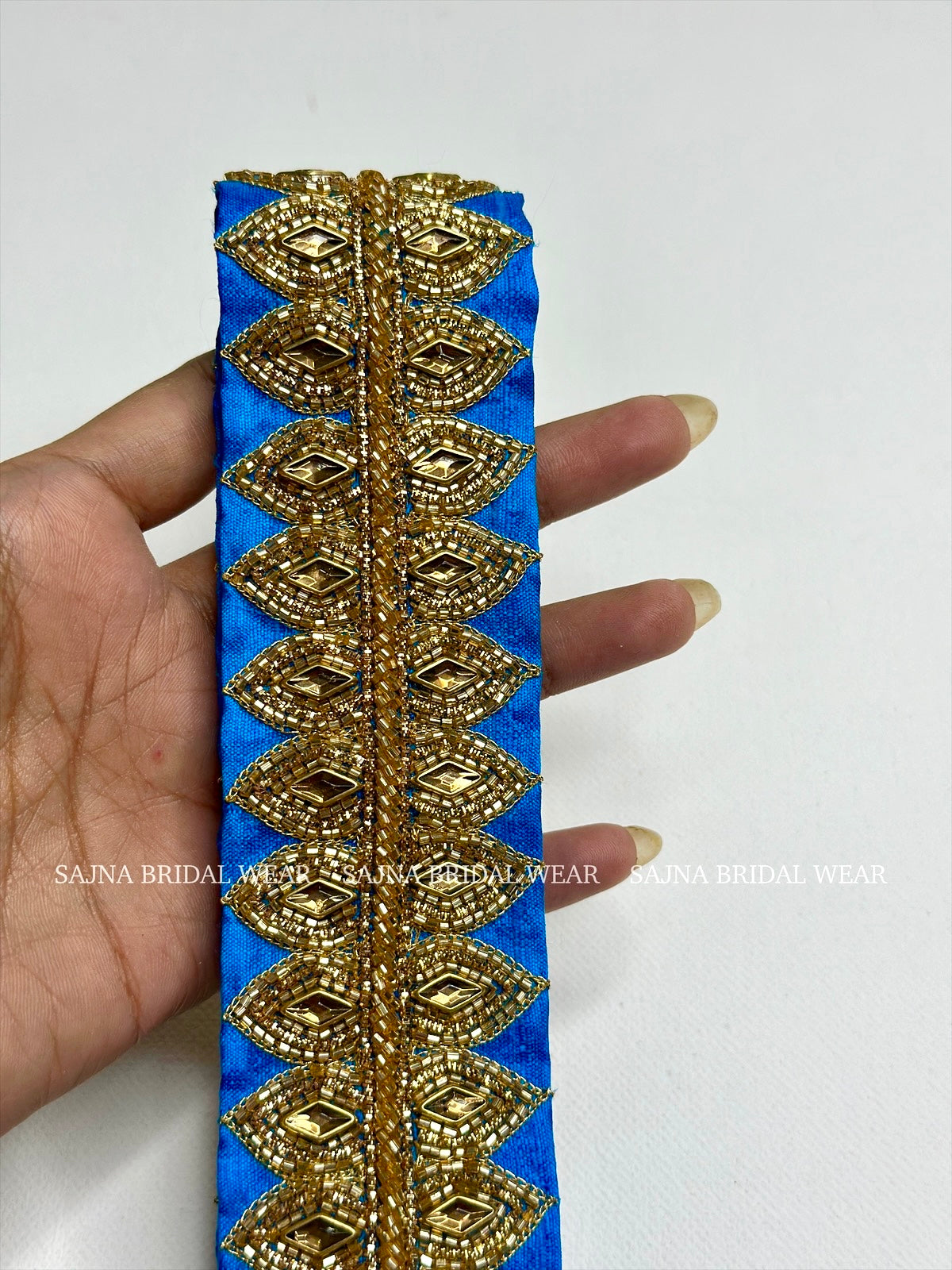Sarah blue waist belt with gold embroidery