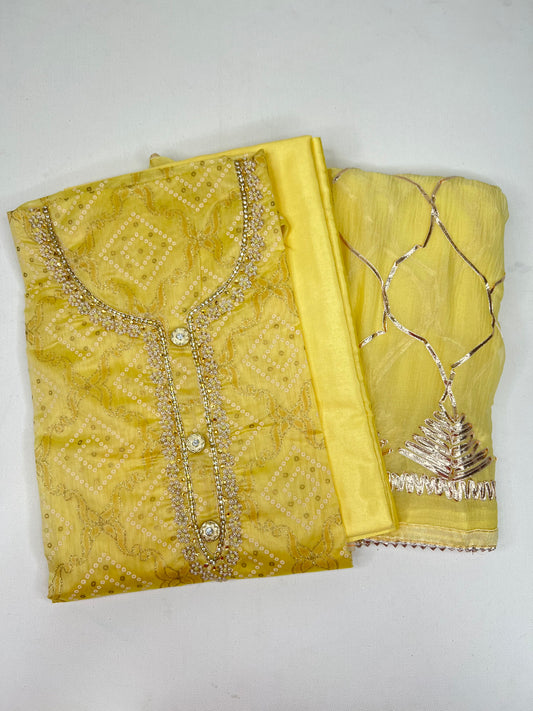 Embroidered salwar set - Lemon Yellow