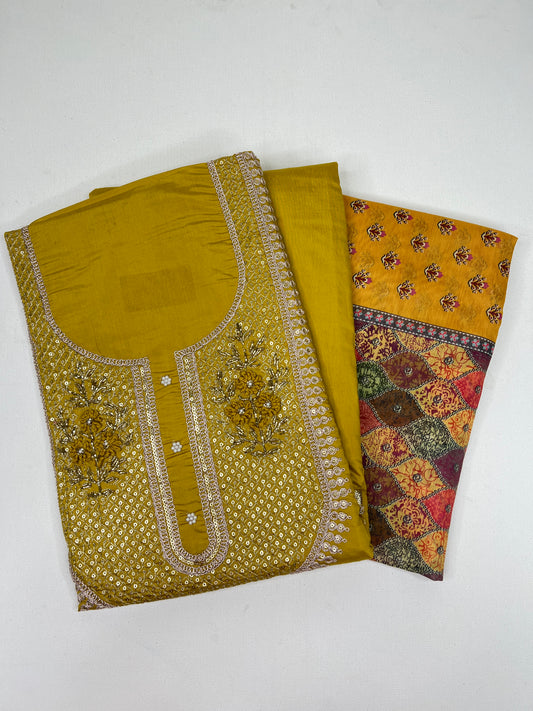 Embroidered salwar set - Mustard Colour