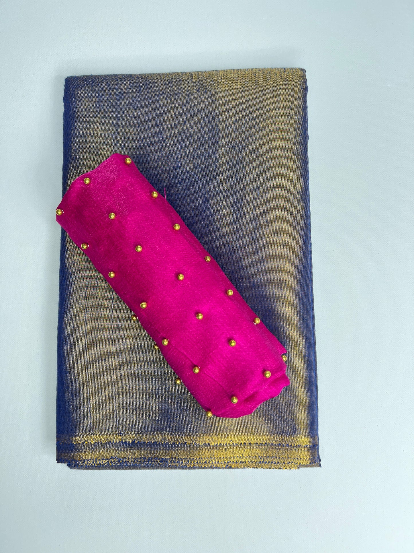 Soft Tissue saree - Blue with pink -1312