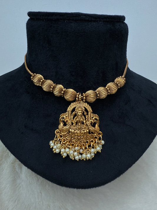 Lakshmi pendant guttapusalu necklace - 2 -