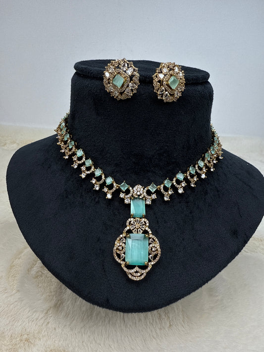 Aqua blue moissanite necklace