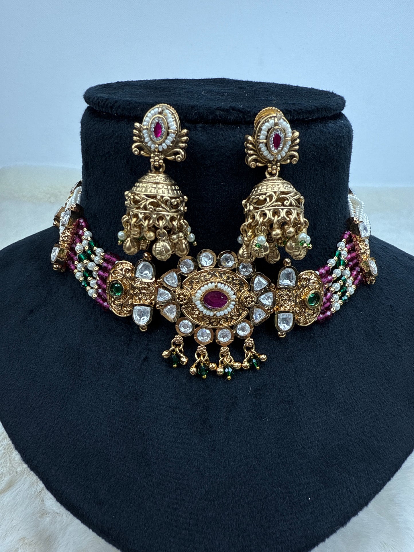 Kundan emerald ruby choker
