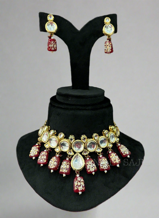 Kundan with carmine red beads 1164