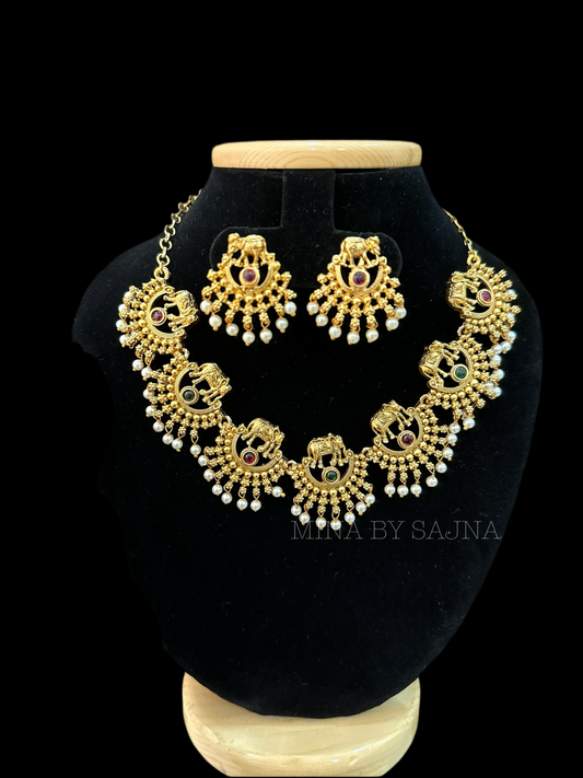 Elephant Chandbali necklace with earrings 1109 SOLDOUT