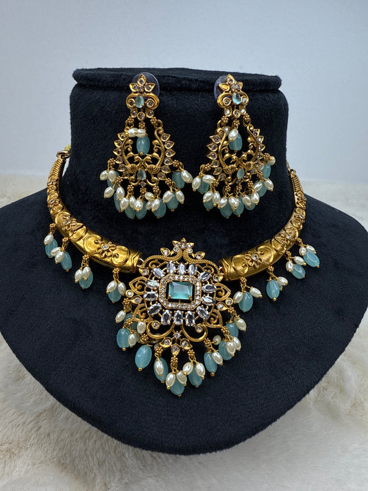 Aqua blue moissanite necklace