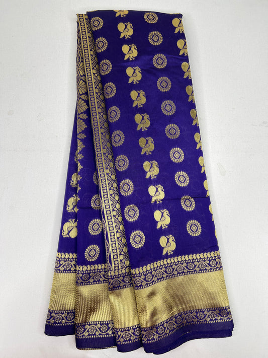 Blue Printed Mixed Silk Saree - 1027