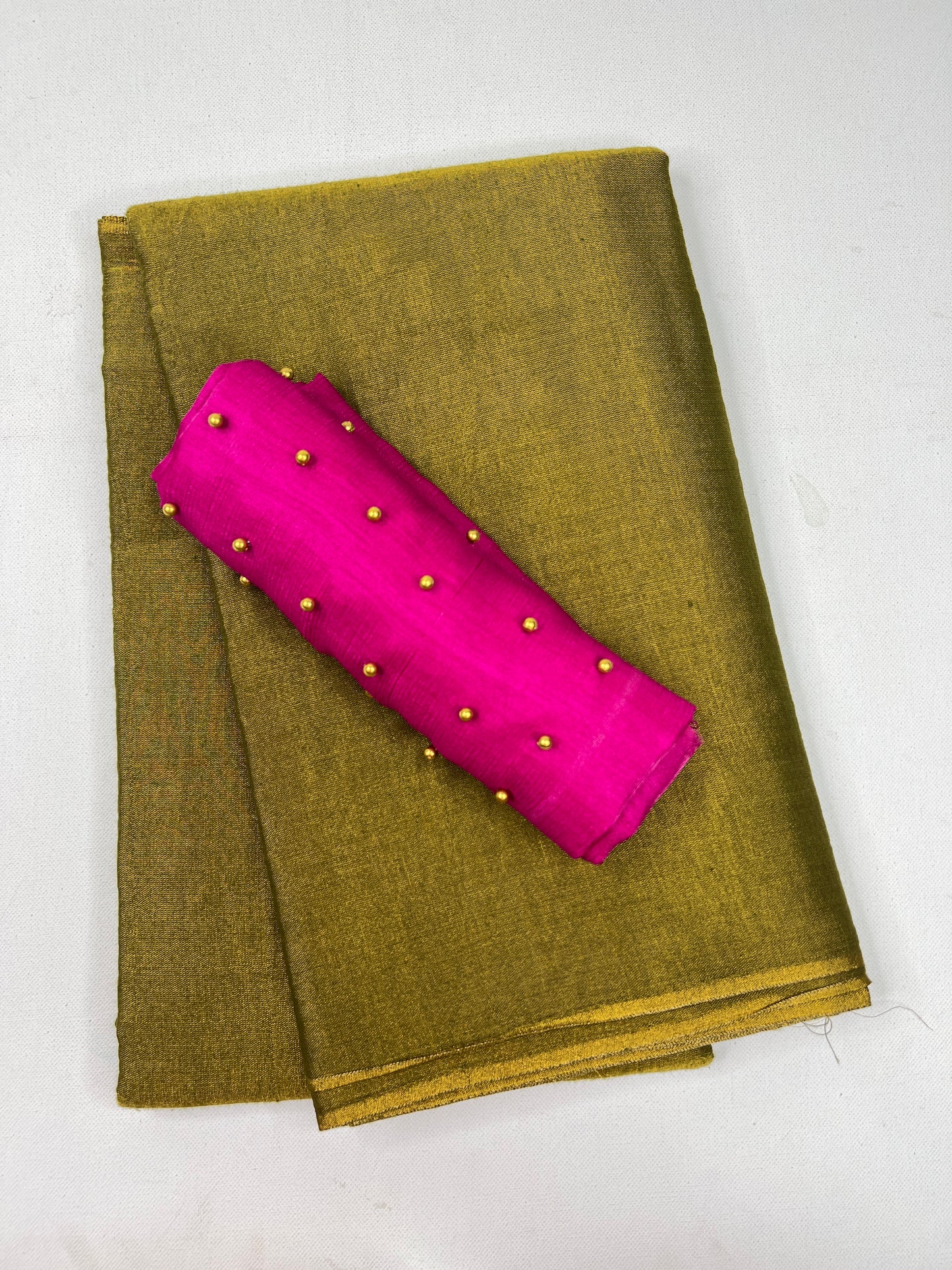 Soft Tissue saree - Gold with Pink  - 1313
