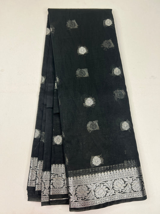 Tissue Cotton Saree -  Black  - 1317