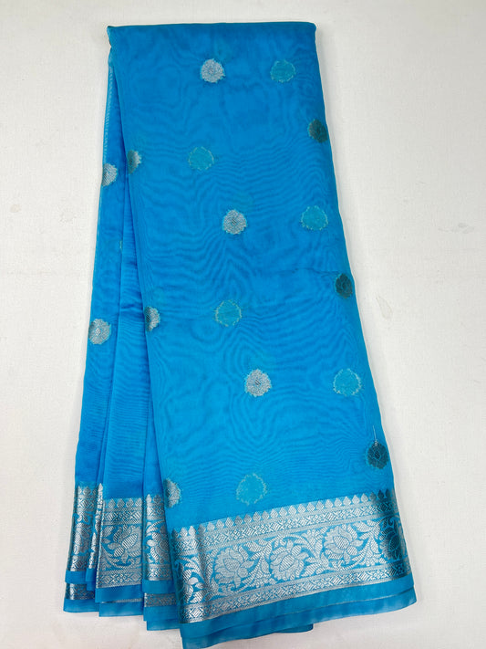 Tissue Cotton Saree - Blue  - 1318