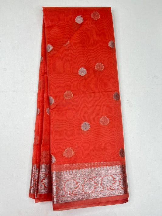 Tissue Cotton Saree - Orange - 1321