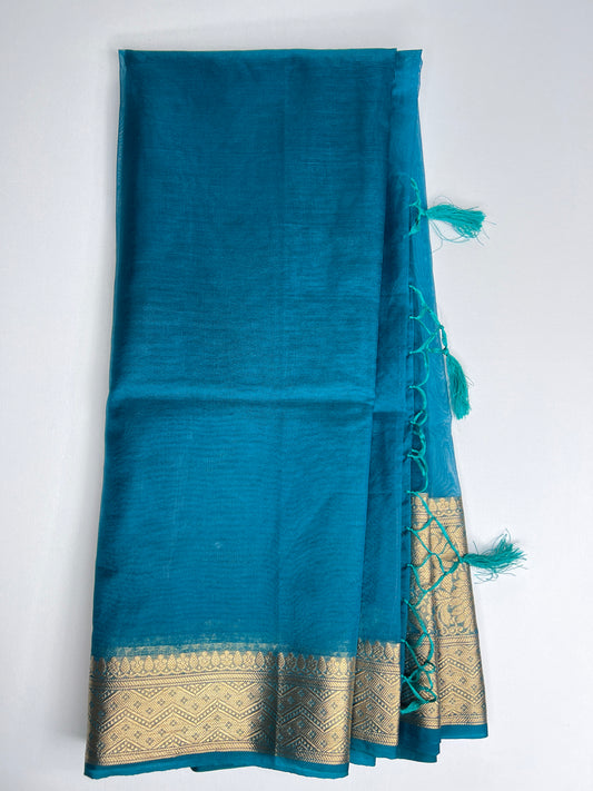 Tissue Saree - Peacock Blue - 1328